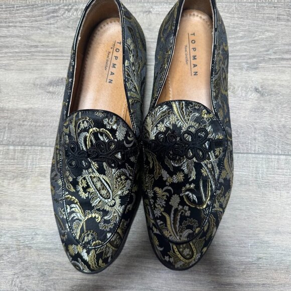 Topman Askew Brocade Black/Gold Loafers Men's Size EU 42 - Picture 2 of 6